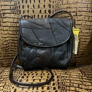 VINTAGE PATCHWORK BROWN GENUINE LEATHER CROSSBODY WITH ORIGINAL TAGS